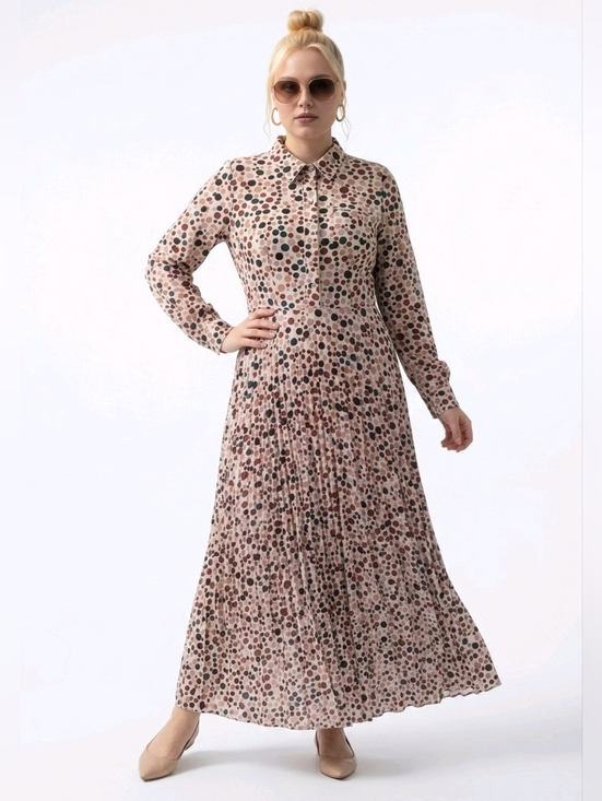 Annahhariri Dresses & Skirts - Annah Hariri Rainbow Polka Dot Pleated Long Sleeve Maxi Dress Size 8